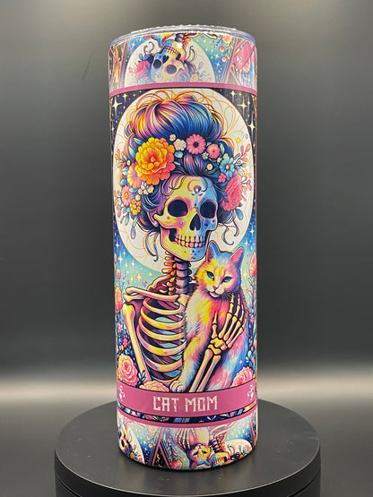 Cat Mom Tarot - Colorful Cat Mom Skeleton Art Tumblers